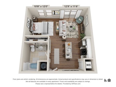 Floor plan for studio, 1 bath, 684 sqft